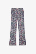 Pantalón Pistol Jac - Pantalón de jacquard azul con motivos florales para mujer