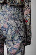 Pantalón Pistol Jac - Pantalón de jacquard azul con motivos florales para mujer