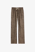 Hose Pomy Jacquard Leopardenmuster - Damenhose aus Jacquardstoff in Naturel mit Leopardenprint