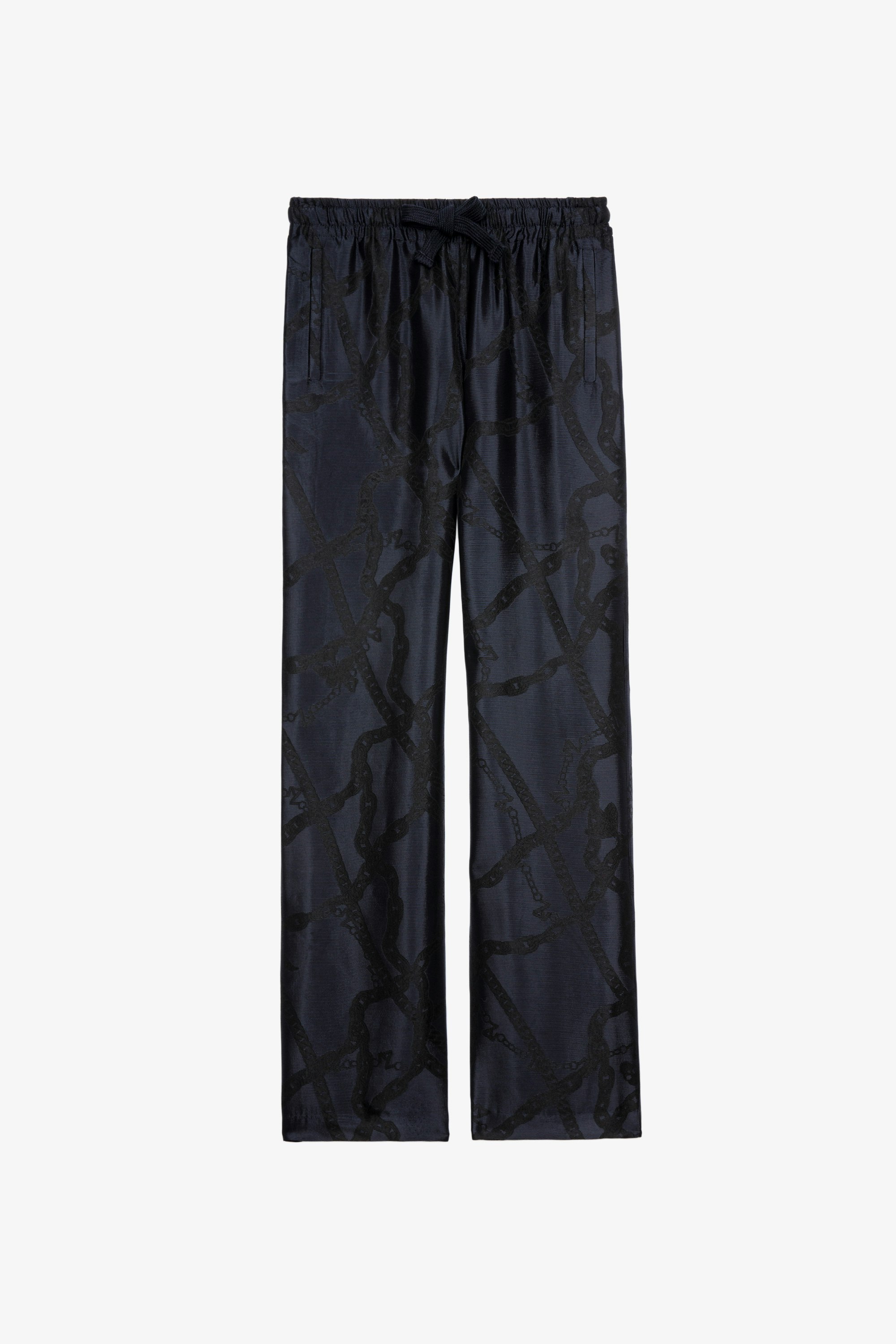 Pomy Jac Chains パンツ Women's navy blue satiny trousers with jacquard detailing 