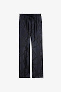 Pomy Jac Chains Trousers - Women's navy blue satiny trousers with jacquard detailing
