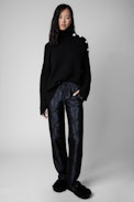 Pomy Jac Chains Trousers - Women's navy blue satiny trousers with jacquard detailing