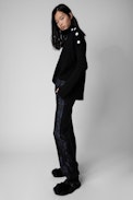 Pomy Jac Chains Trousers - Women's navy blue satiny trousers with jacquard detailing
