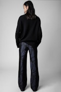 Pomy Jac Chains Trousers - Women's navy blue satiny trousers with jacquard detailing