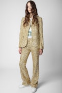 Pistol Trousers - Women's gold sequinned tailored trousers
