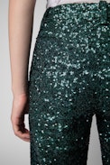 Pistol Trousers - Women's tailored trousers with all-over green sequins
