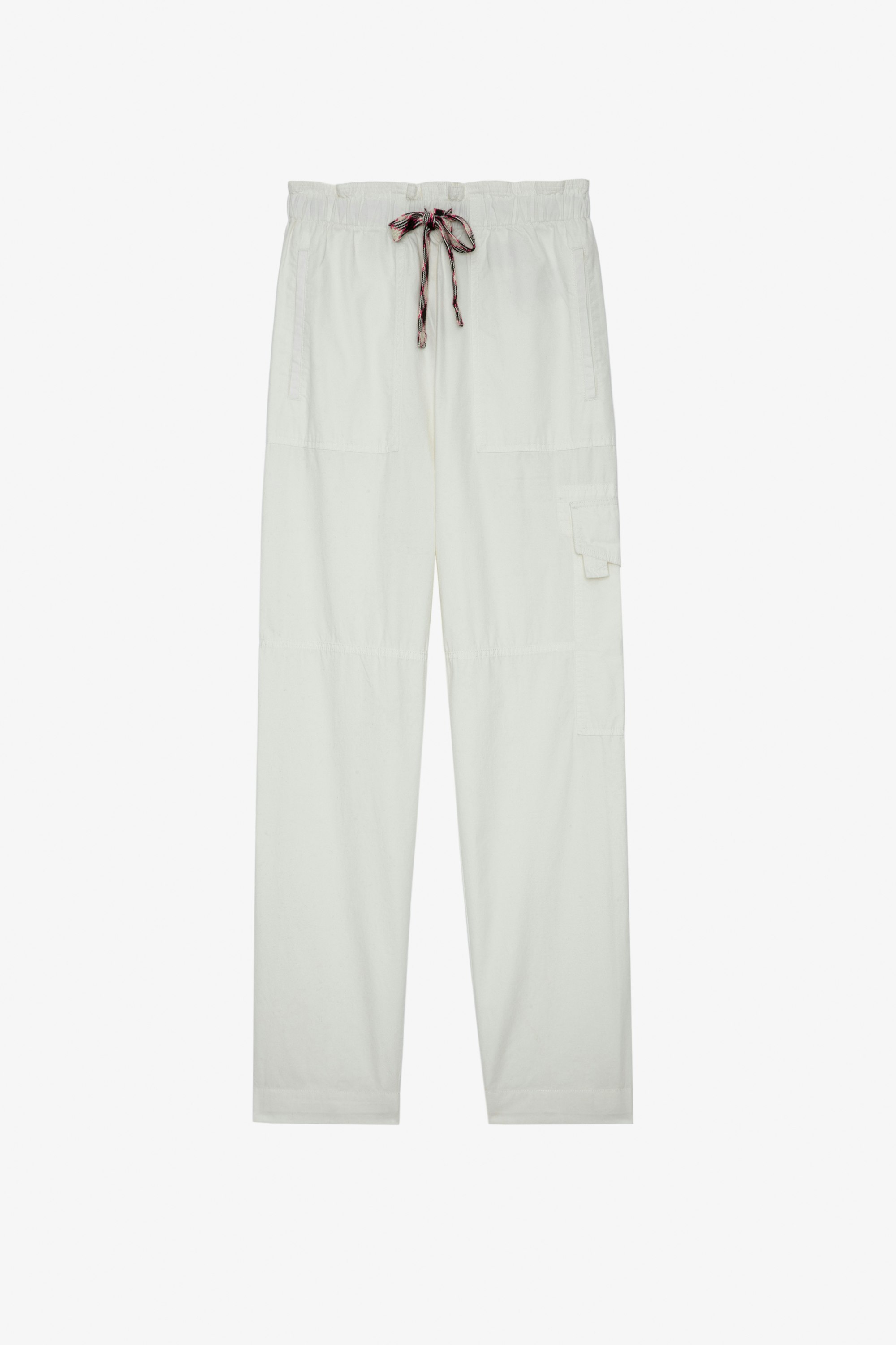 Plumy Trousers Women's white cotton trousers with belt