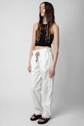 Pantaloni Plumy - Pantaloni in cotone bianco con cintura - Donna