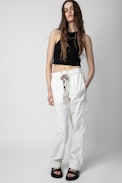 Pantaloni Plumy - Pantaloni in cotone bianco con cintura - Donna