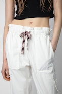 Pantaloni Plumy - Pantaloni in cotone bianco con cintura - Donna