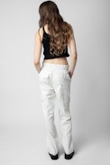 Pantaloni Plumy - Pantaloni in cotone bianco con cintura - Donna