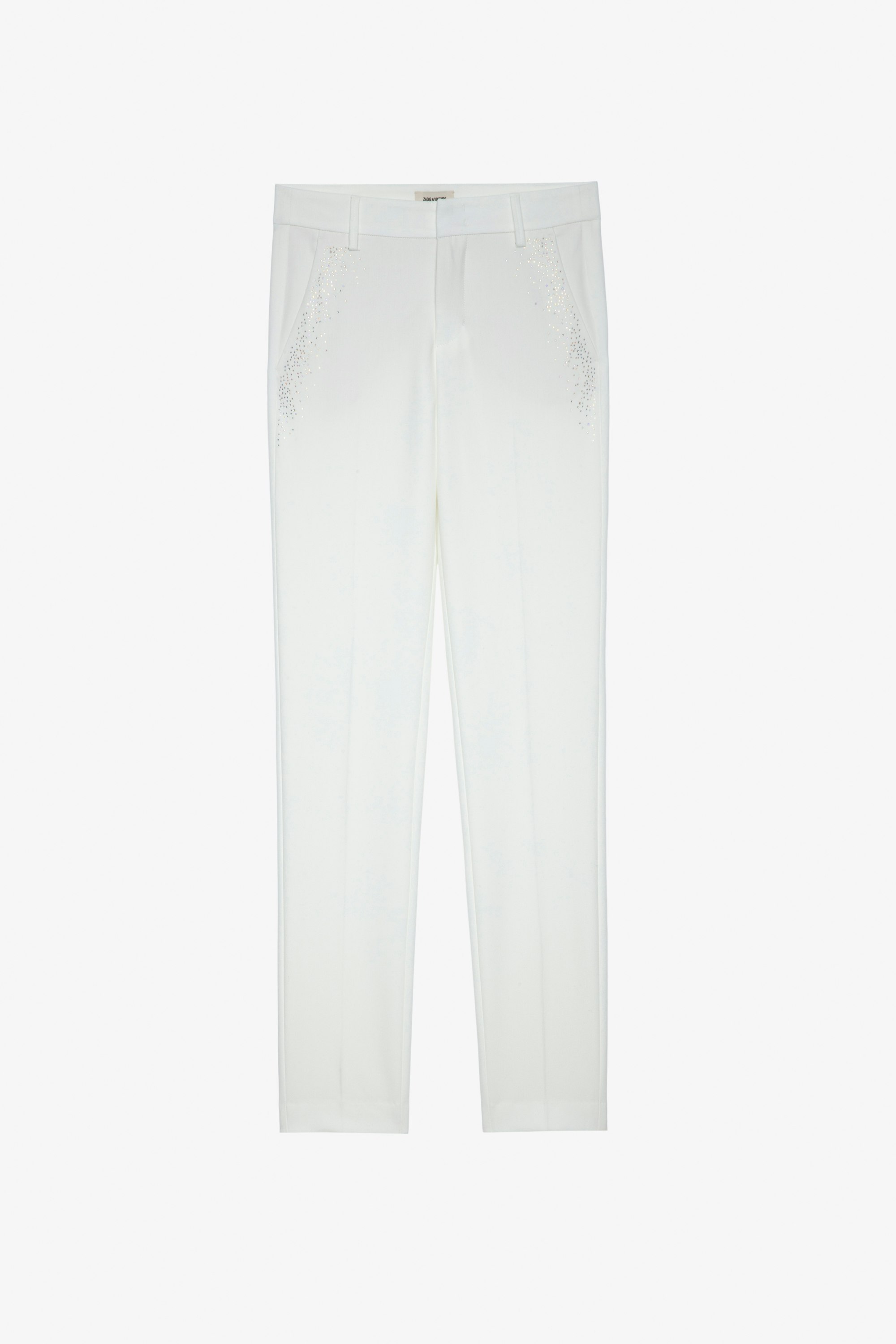 Pantalon Prune - Pantalon de tailleur écru orné de strass.