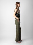 Pepper Trousers - Women’s khaki twill cotton trousers with contrasting details.
