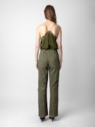 Pepper Trousers - Women’s khaki twill cotton trousers with contrasting details.