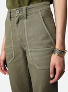 Pepper Trousers - Women’s khaki twill cotton trousers with contrasting details.