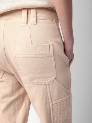 Pantalon Pepper - Pantalon en sergé de coton beige à détails contrastés.