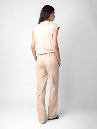 Pantalon Pepper - Pantalon en sergé de coton beige à détails contrastés.