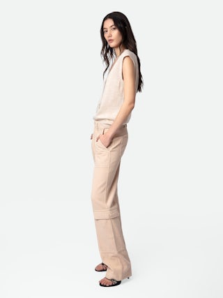 Pantalon Pepper - Pantalon en sergé de coton beige à détails contrastés.