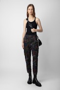 Pantalón Pilote - Pantalón militar negro de algodón estampado y con bolsillos para mujer.