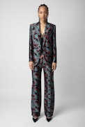 Pomy Thunder Jacquard Trousers - Women’s black floral jacquard trousers with patterned drawstring.