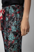 Pomy Thunder Jacquard Trousers - Women’s black floral jacquard trousers with patterned drawstring.