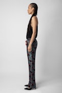 Pomy Thunder Jacquard Trousers - Women’s black floral jacquard trousers with patterned drawstring.