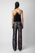 Pomy Thunder Jacquard Trousers - Women’s black floral jacquard trousers with patterned drawstring.