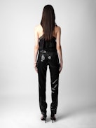 Prune Sequin Trousers - Women’s black tailored trousers with sequins, pockets and zip hem.