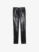 Prune Sequin Trousers - Women’s black tailored trousers with sequins, pockets and zip hem.