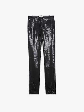 Pantalon Prune - Pantalon de tailleur à sequins, poches et ourlets zippés.