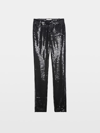 Pantaloni Prune - Pantaloni sartoriali con paillettes, tasche e orli con zip.