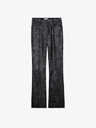 Hose Piston Samt Glitter - Anzughose aus schwarzem Samt mit Pailletten mit Leopardenmotiv.