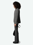 Pantaloni Prevu - Pantaloni da completo antracite con stampa a quadri, tasche, pieghe e fondo leggermente svasato.