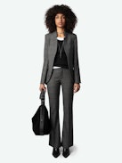 Pantaloni Prevu - Pantaloni da completo antracite con stampa a quadri, tasche, pieghe e fondo leggermente svasato.