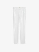Hose Prune Pailletten - Weiße, gerade Anzughose mit Pailletten und Taschen.