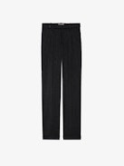 Pantalon Pura - Pantalon de tailleur large noir à fines rayures et poches.