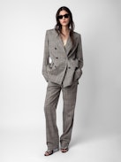 Pura Pants - Checked grey wool tailored pants with pockets.