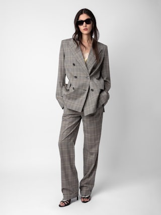 Pantalon Pura - Pantalon de tailleur en laine à carreaux à poches.