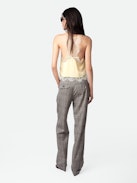 Pura Pants - Checked grey wool tailored pants with pockets.