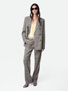 Pura Pants - Checked grey wool tailored pants with pockets.