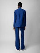 Pistol Trousers - Blue linen flared tailored trousers with pockets and pleats.