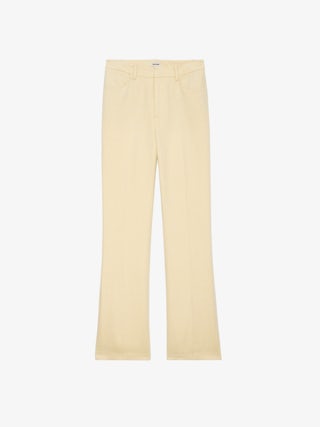 Pantalon Pistol - Pantalon de tailleur évasé en lin jaune clair à poches et plis.