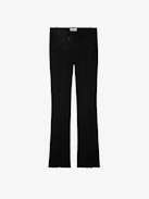 Poxy Pants - Black cool wool loose-fitting tailored pants with asymmetric fly and raw details.