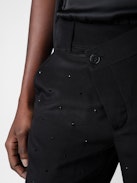 Hose Poxy Strass Seide  - Schwarze Anzughose aus Seide mit Strass und asymmetrischem Verschluss.