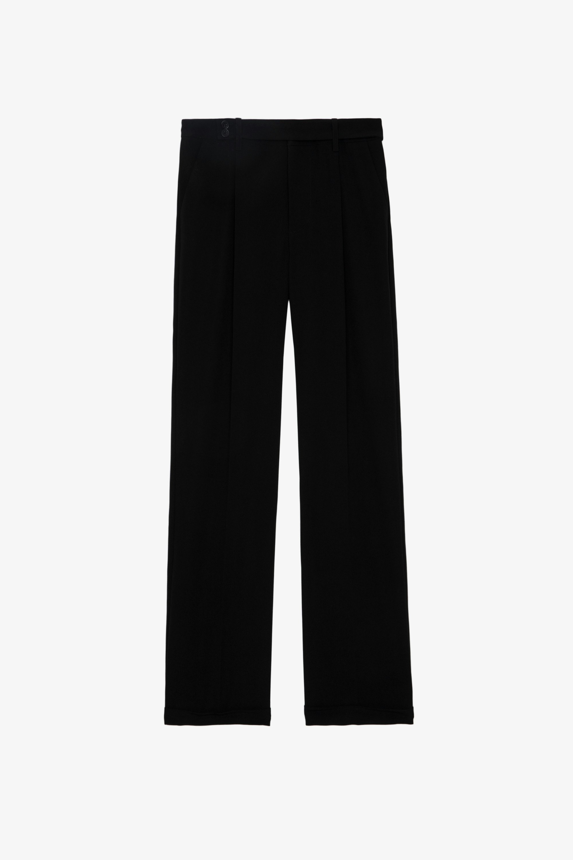 Pantalón Pura - Pantalón negro de traje de crepé con bolsillos y dobladillos.
