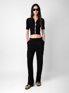 Pura Trousers - Black crêpe tailored trousers with pockets and hems.