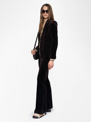 Prevy Velours Trousers - Tailored trousers in smooth velvet, low-waisted, flared and multi-pocketed.