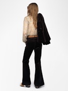 Prevy Velvet Pants - Tailored pants in smooth velvet, low-waisted, flared and multi-pocketed.
