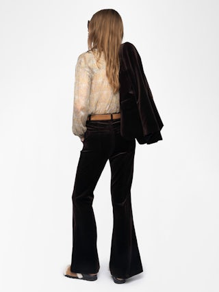 Prevy Velours Trousers - Tailored trousers in smooth velvet, low-waisted, flared and multi-pocketed.