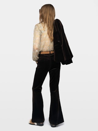 Pantalon Prevy Velours - Pantalon tailleur en velours lisse, taille basse, évasé et multi poches.